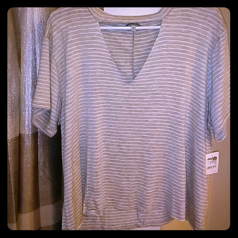 NWT Short Sleeve Heather Grey & White Stripe Top